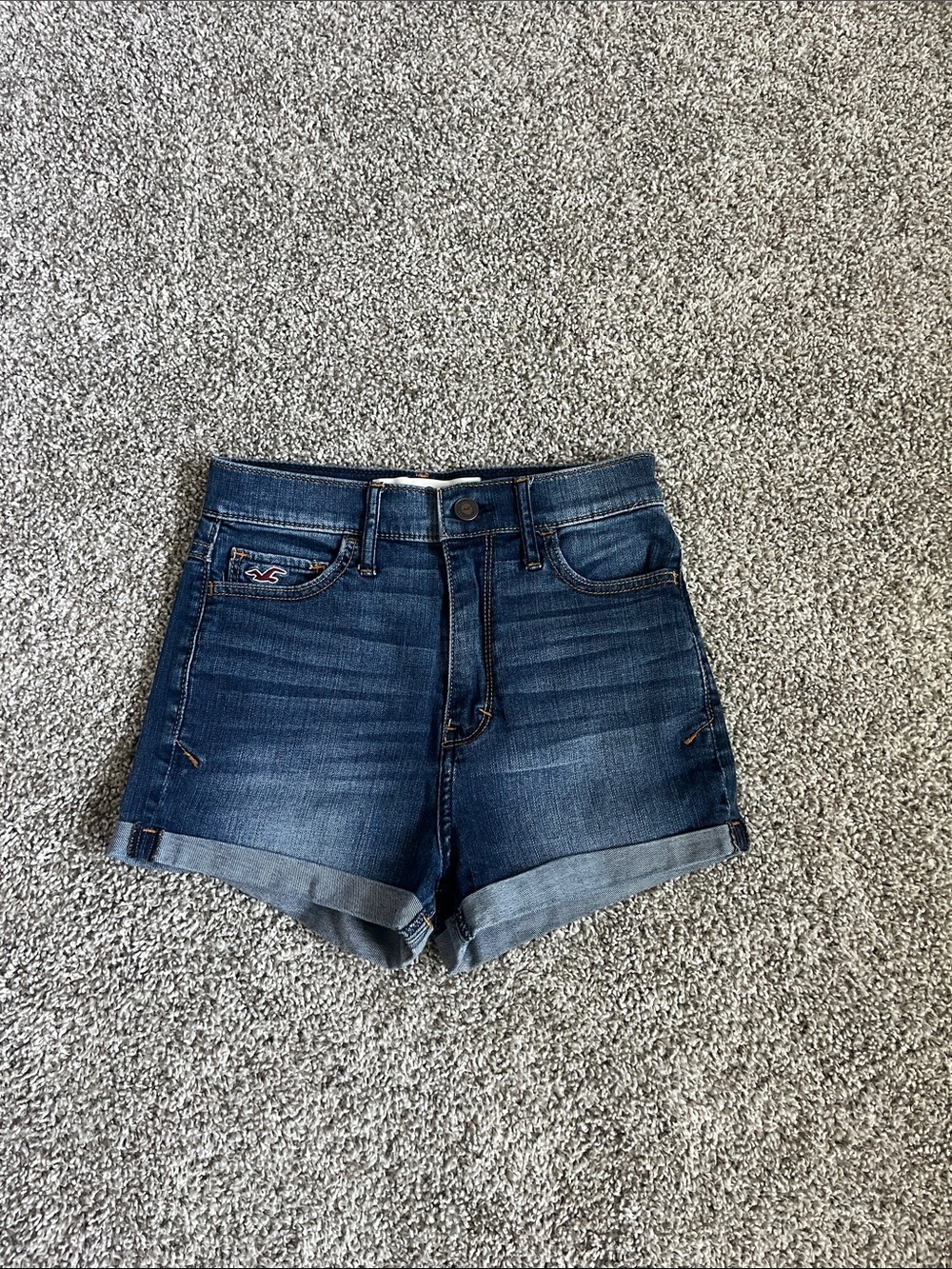 Hollister High Rise Blue Rolled-Hem Denim Shorts